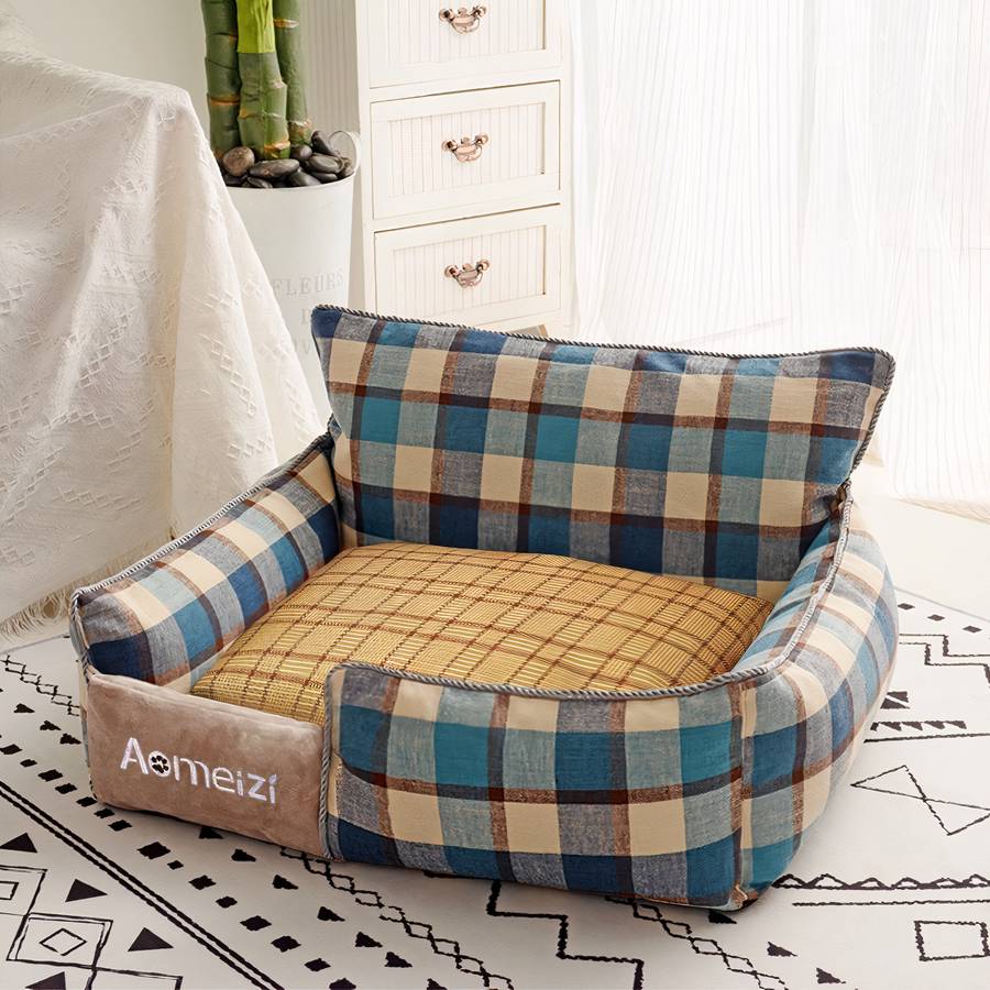 Soft Plush Plaid Dog Couch Bed Comfortable Small Pet Sofa