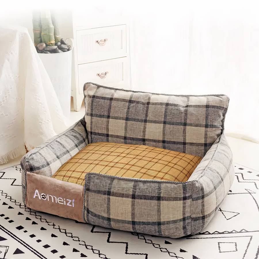 Soft Plush Plaid Dog Couch Bed Comfortable Small Pet Sofa