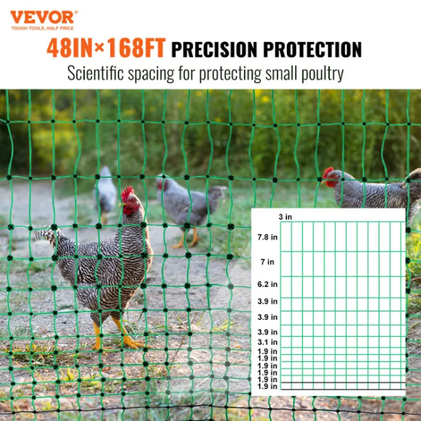 Electric Fence Netting Kit 4ft x 168ft - PE Mesh Fence with Posts and Double-Pointed Stakes - Portable Utility Poultry Chicken Fence