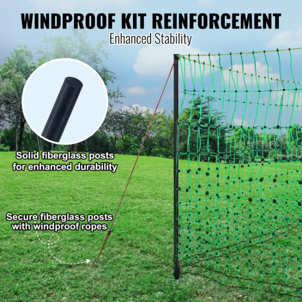 Electric Fence Netting Kit 4ft x 168ft - PE Mesh Fence with Posts and Double-Pointed Stakes - Portable Utility Poultry Chicken Fence