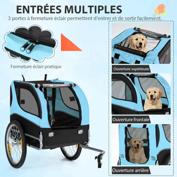 Foldable Dog Bike Trailer Pet Stroller Oxford Canvas 8 Reflectors Max Load 88 lbs US Flag