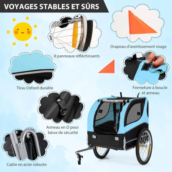 Foldable Dog Bike Trailer Pet Stroller Oxford Canvas 8 Reflectors Max Load 88 lbs US Flag