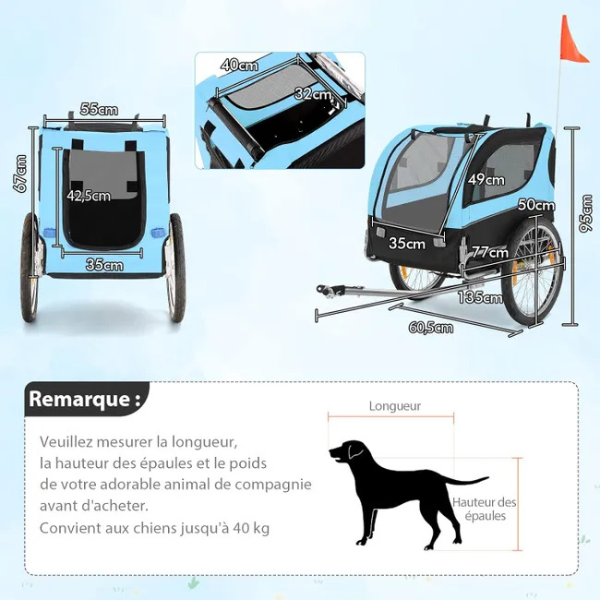 Foldable Dog Bike Trailer Pet Stroller Oxford Canvas 8 Reflectors Max Load 88 lbs US Flag
