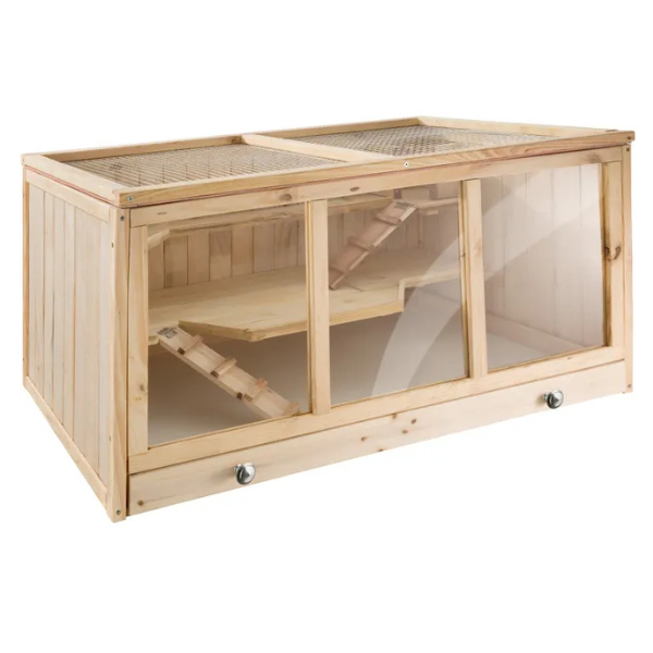 Wooden Small Animal Cage with Hinged Wire Mesh Roof for Hamsters Guinea Pigs Rabbits