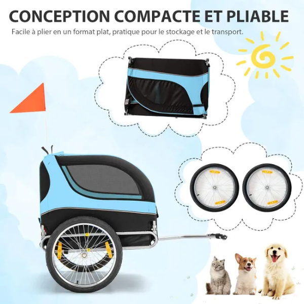 Foldable Dog Bike Trailer Pet Stroller Oxford Canvas 8 Reflectors Max Load 88 lbs US Flag