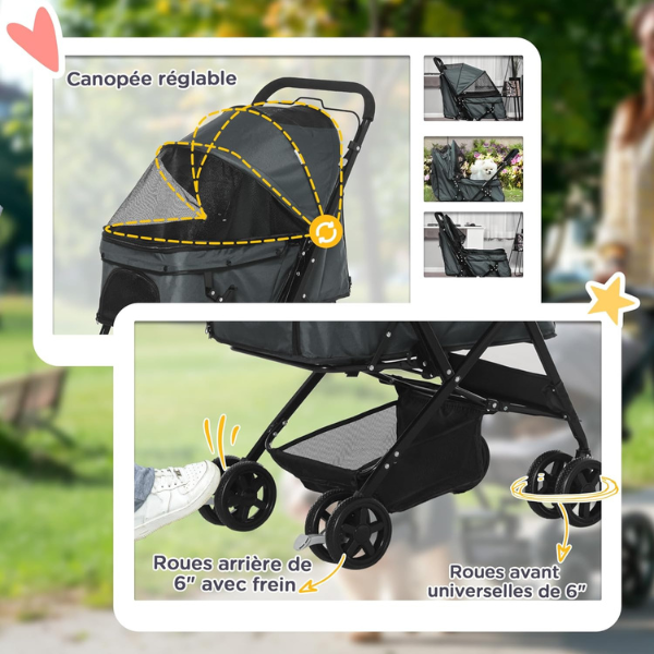 Pet Stroller for Dogs with 4 Swivel Wheels