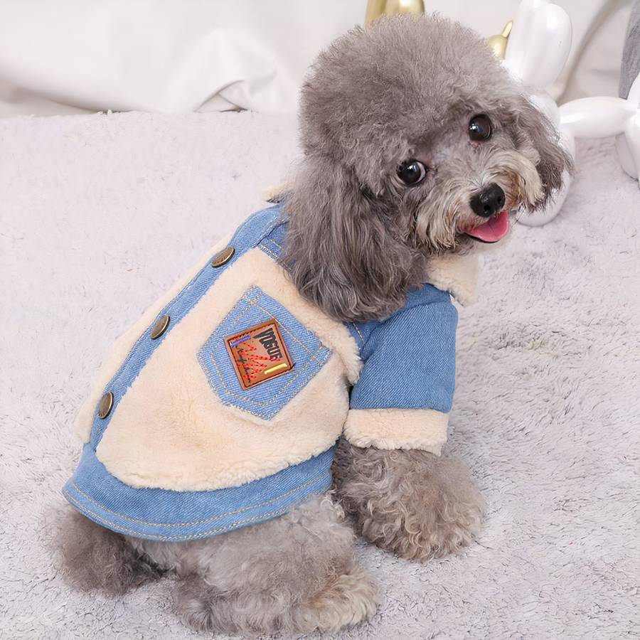 Winter Dog Jacket Denim Coat Warm Pet Outerwear