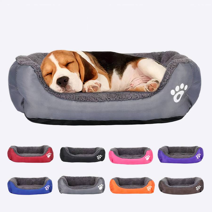 XXL Cotton Dog Bed Rectangular Basket with Paw Print Design