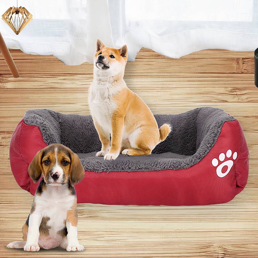 XXL Cotton Dog Bed Rectangular Basket with Paw Print Design
