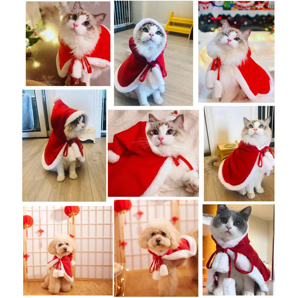 Santa Claus Cape Cat Costume Pet Christmas Outfit