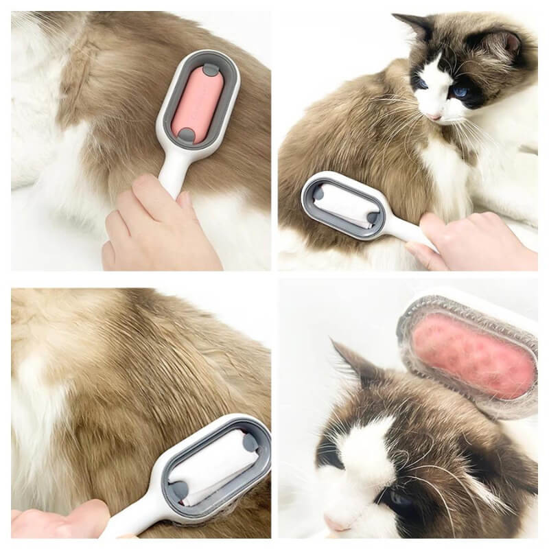 Double Sided Cat Grooming Brush with Self-Cleaning Hair Removal Tool