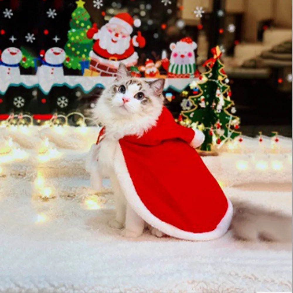 Santa Claus Cape Cat Costume Pet Christmas Outfit