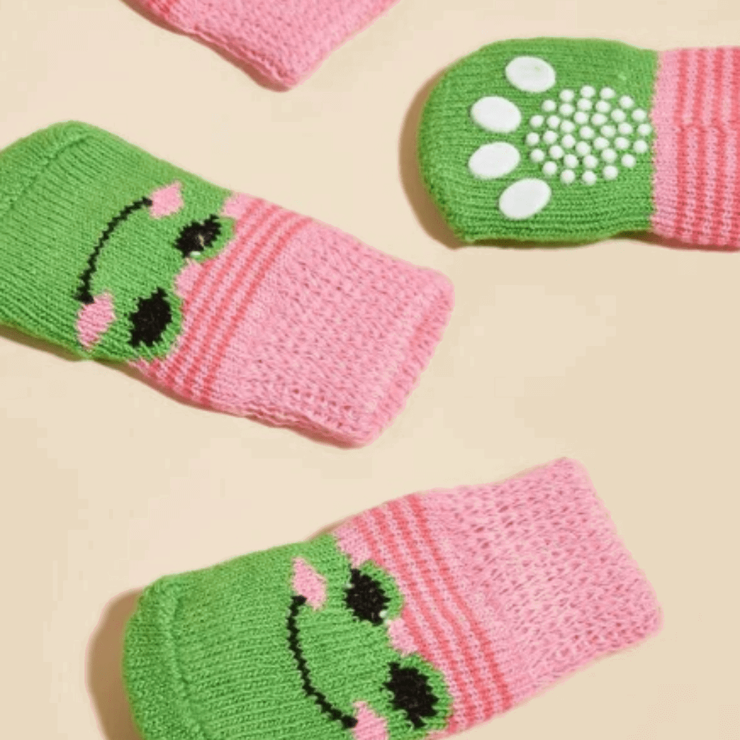 Dog Socks Frog Pattern Non Slip Cozy Pet Socks for Small Medium Dogs