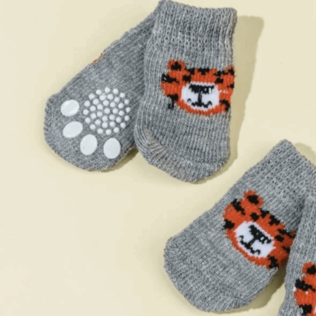 Dog Socks Non Slip Gray Tiger Print Pet Socks for Small Medium Large Dogs