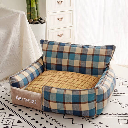 Soft Plush Plaid Dog Couch Bed Comfortable Small Pet Sofa