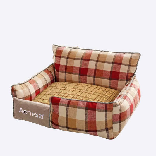 Soft Plush Plaid Dog Couch Bed Comfortable Small Pet Sofa