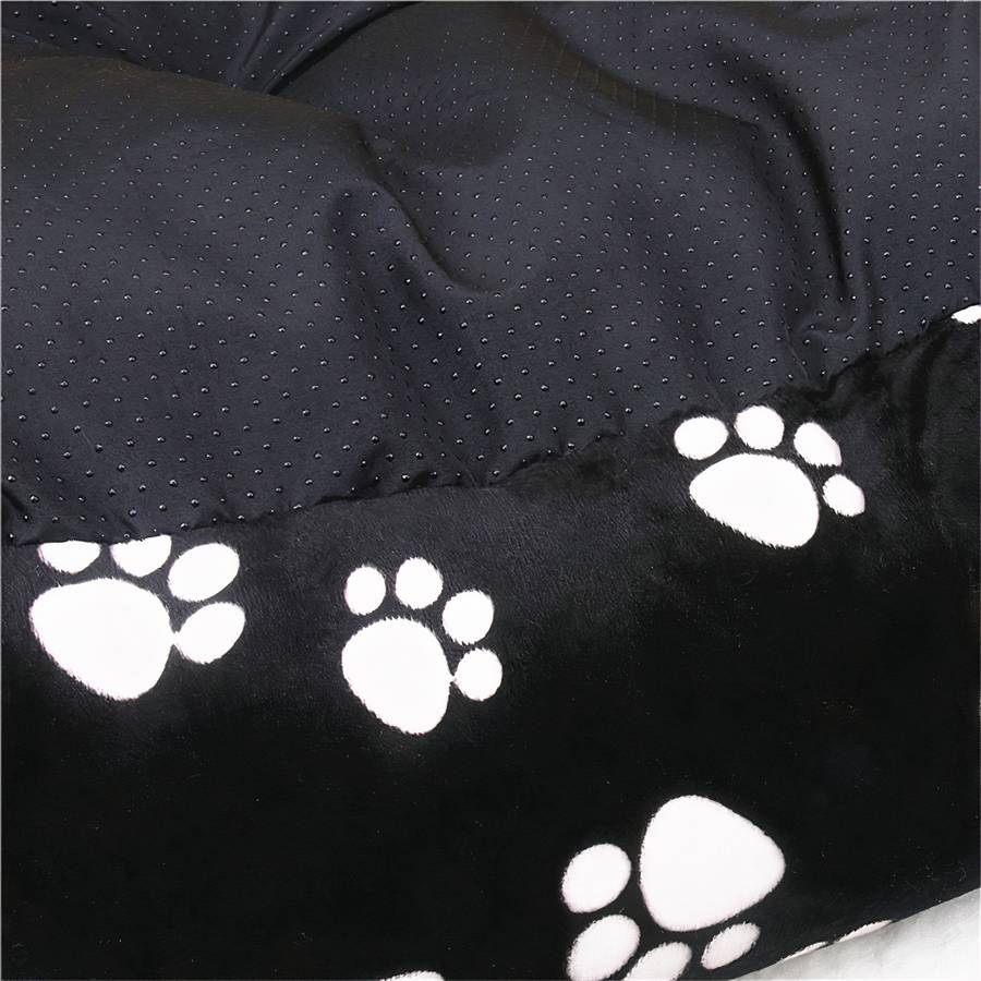 XXL Large Black Dog Bed with Paw Print Pattern for Big Dogs