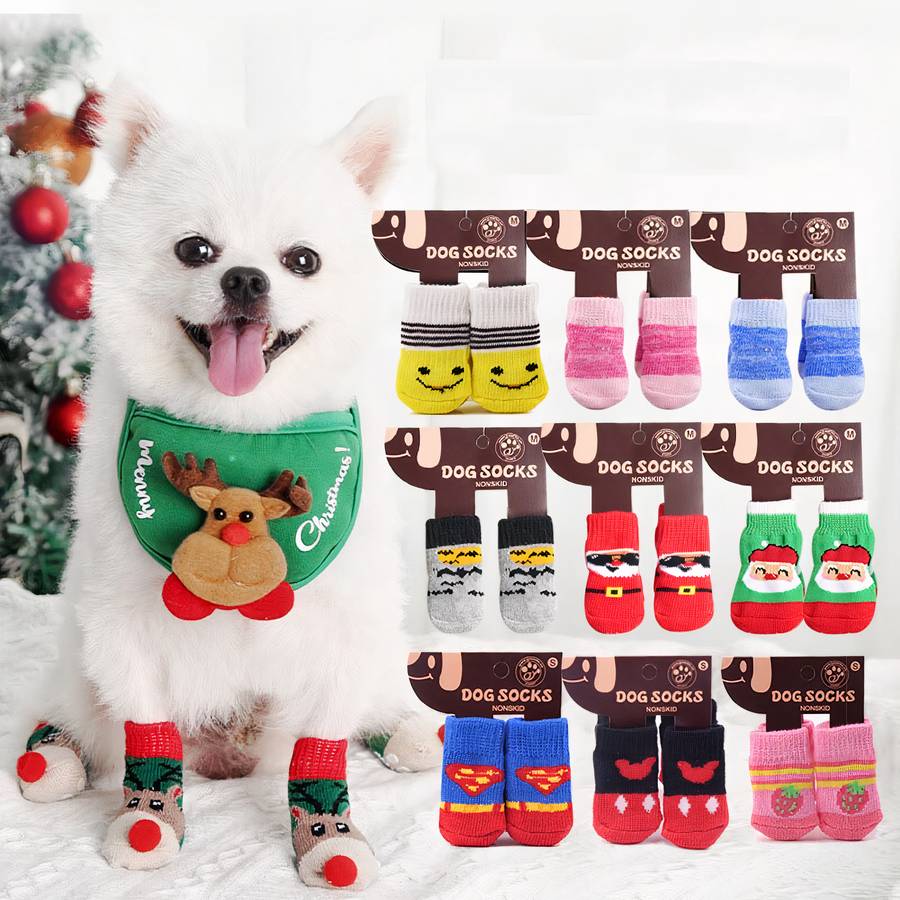 Multicolor Warm Cotton Dog Booties Cozy Pet Slippers for Small to Large Dogs