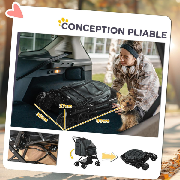 Pet Stroller for Dogs with 4 Swivel Wheels