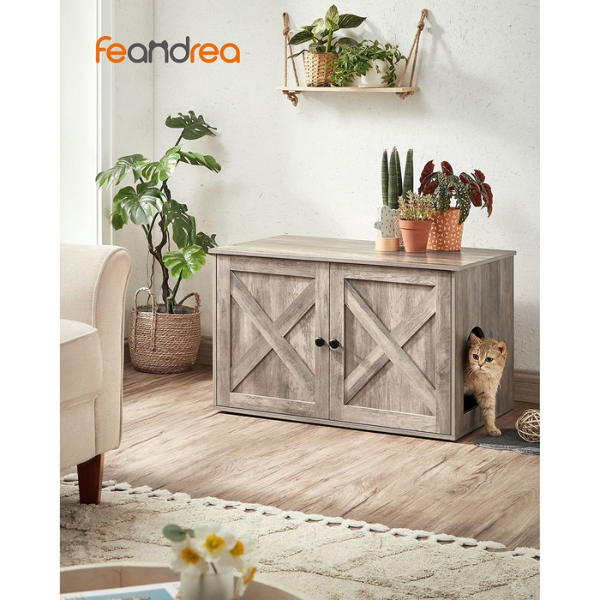 Cat Toilet Furniture - Cat Litter Box with Removable Divider - Modern Cat Litter Cabinet