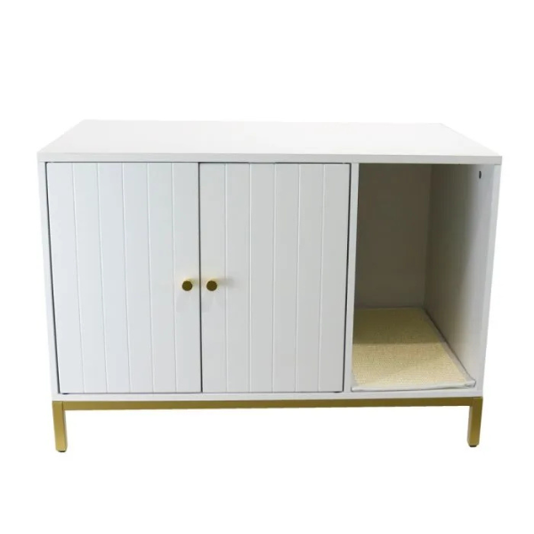 White Cat Litter Box House Enclosed Cat Toilet with Lid