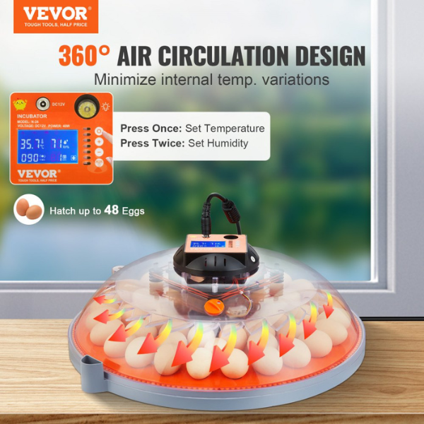 Automatic Egg Incubator with Turnover Function 48 Eggs Temperature and Humidity Control