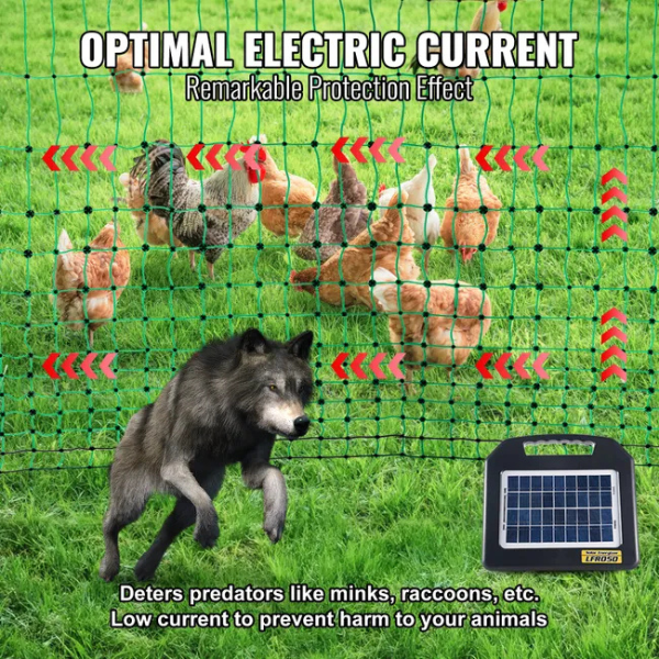 Electric Fence Netting Kit 4ft x 168ft - PE Mesh Fence with Posts and Double-Pointed Stakes - Portable Utility Poultry Chicken Fence