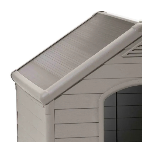 Beige and Brown Plastic Dog House 39 x 37 x 39 Inches Durable Outdoor Kennel