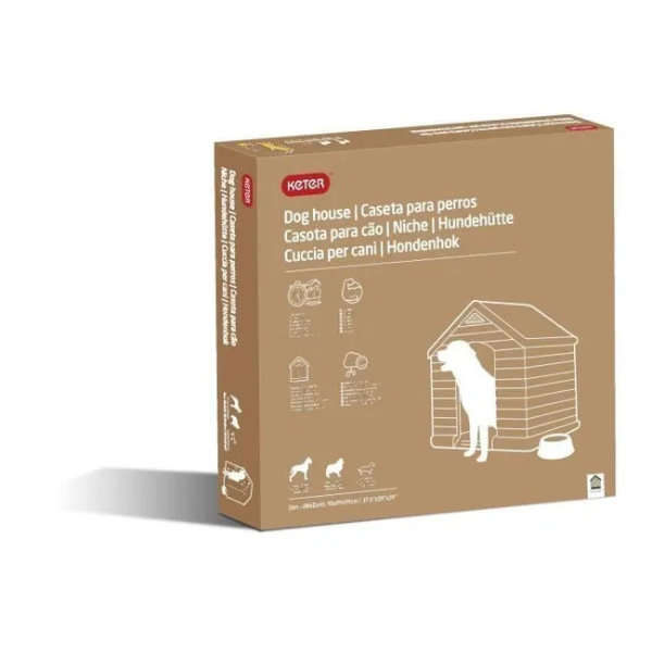 Beige and Brown Plastic Dog House 39 x 37 x 39 Inches Durable Outdoor Kennel