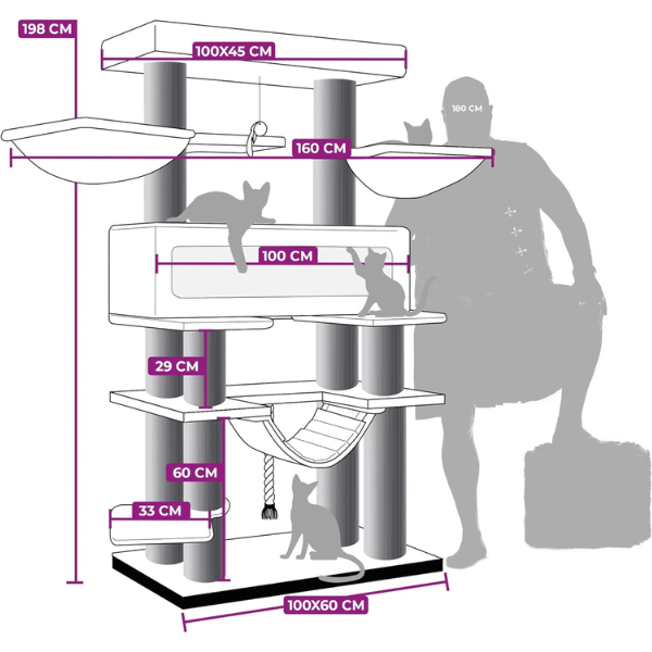 Giant XXL Cat Tree 48 x 176 inches Extra Large Cat Tower with Scratching Posts and Perches