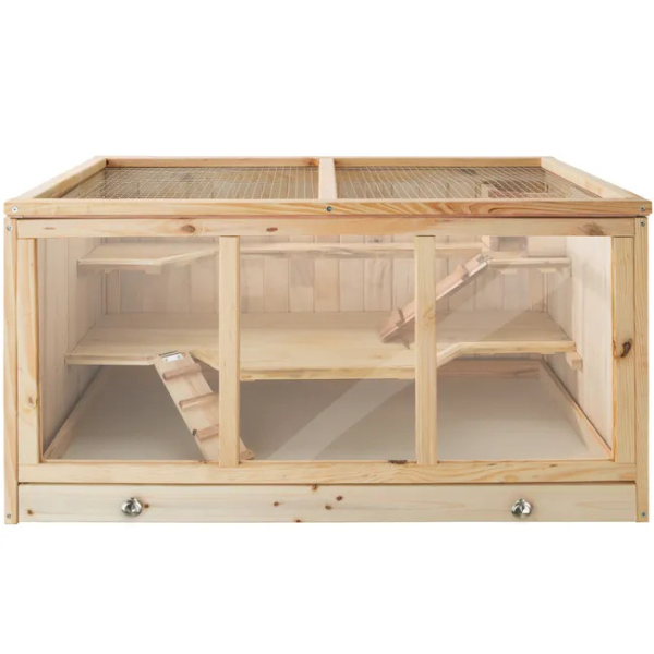 Wooden Small Animal Cage with Hinged Wire Mesh Roof for Hamsters Guinea Pigs Rabbits
