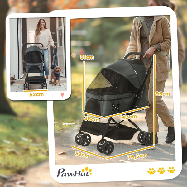 Pet Stroller for Dogs with 4 Swivel Wheels