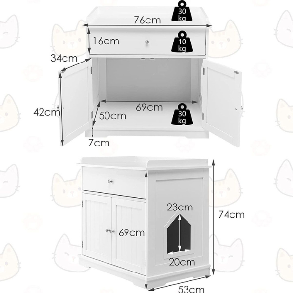 Hidden Cat Litter Box Furniture Enclosure with Drawer and Double Doors for Cats