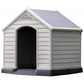 Beige and Brown Plastic Dog House 39 x 37 x 39 Inches Durable Outdoor Kennel