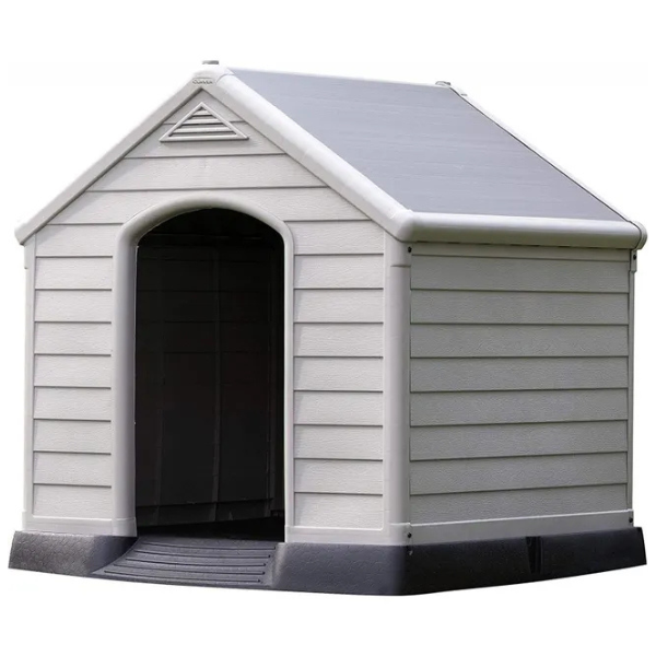 Beige and Brown Plastic Dog House 39 x 37 x 39 Inches Durable Outdoor Kennel