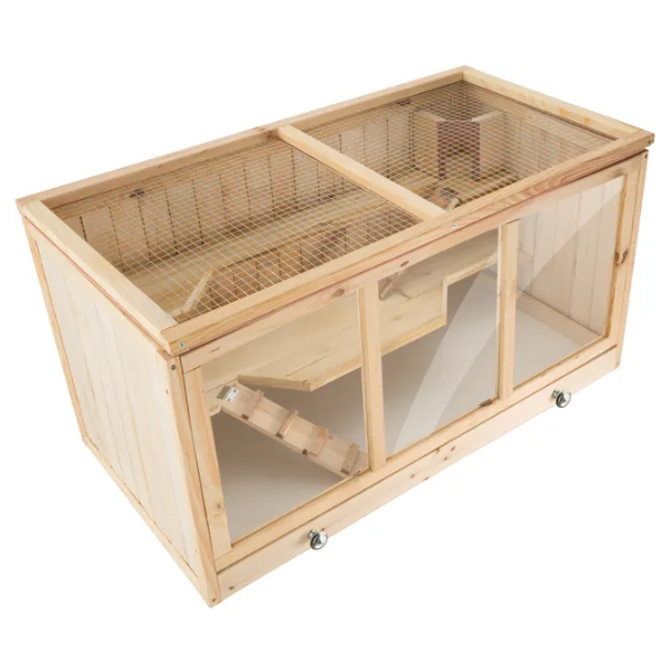 Wooden Small Animal Cage with Hinged Wire Mesh Roof for Hamsters Guinea Pigs Rabbits
