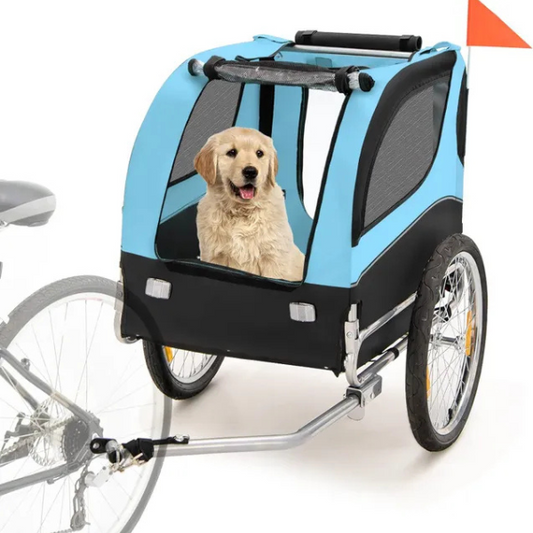 Foldable Dog Bike Trailer Pet Stroller Oxford Canvas 8 Reflectors Max Load 88 lbs US Flag