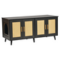 Wooden Litter Box Cabinet for 2 Cats Black Rattan Decorative Storage Furniture