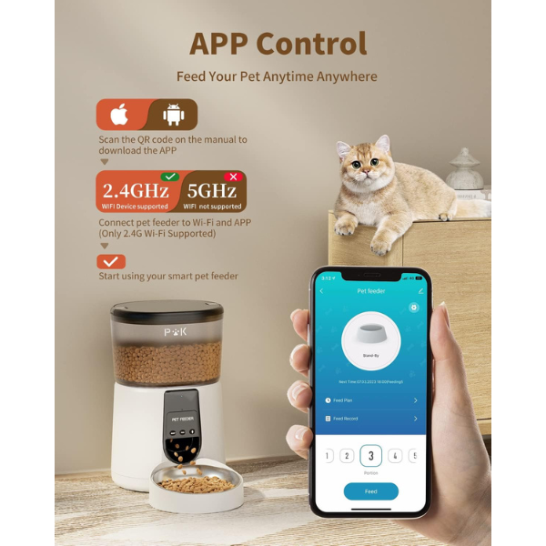 Smart Connected Cat Food Dispenser Automatic Dry Cat Food Feeder for Cats