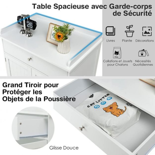 Hidden Cat Litter Box Furniture Enclosure with Drawer and Double Doors for Cats