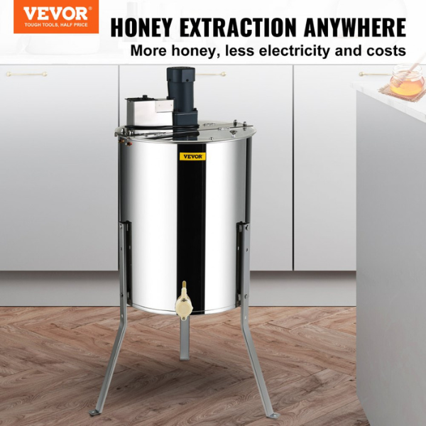 Electric Stainless Steel Honey Extractor 4/8 Frame Honey Spinner with Lid 140W Adjustable Height Beekeeping Equipment
