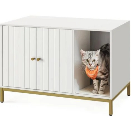 White Cat Litter Box House Enclosed Cat Toilet with Lid