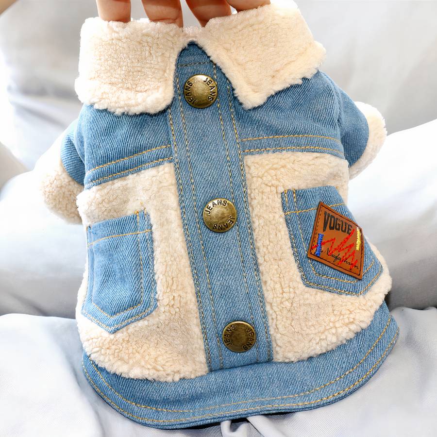 Winter Dog Jacket Denim Coat Warm Pet Outerwear