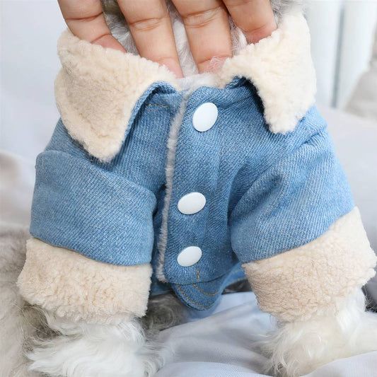Winter Dog Jacket Denim Coat Warm Pet Outerwear