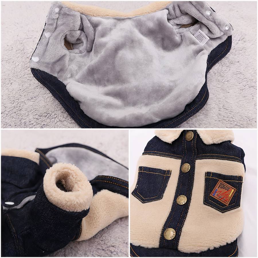 Winter Dog Jacket Denim Coat Warm Pet Outerwear