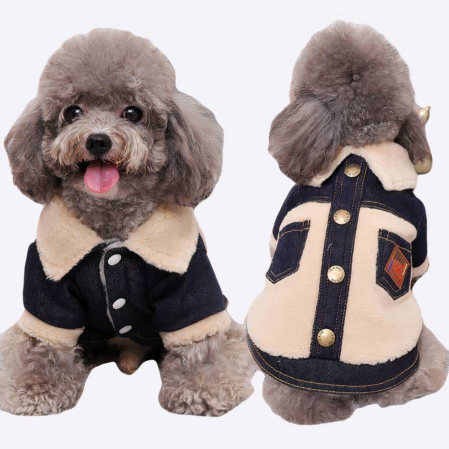 Winter Dog Jacket Denim Coat Warm Pet Outerwear