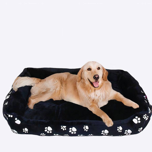 XXL Large Black Dog Bed with Paw Print Pattern for Big Dogs