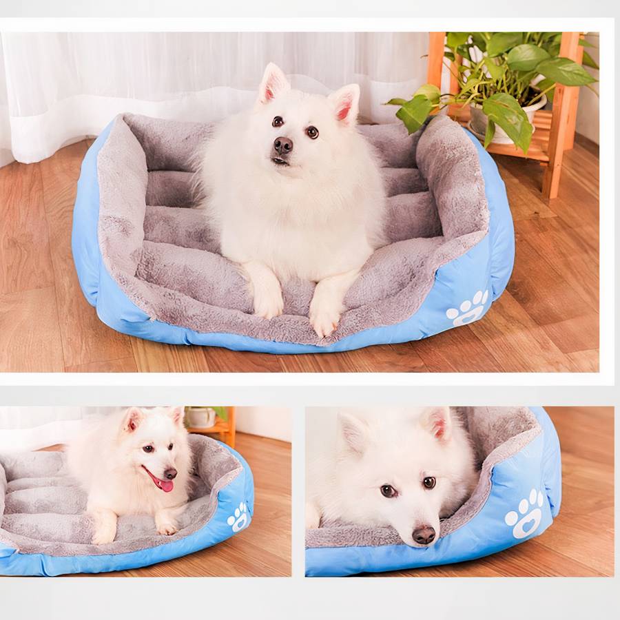 XXL Cotton Dog Bed Rectangular Basket with Paw Print Design