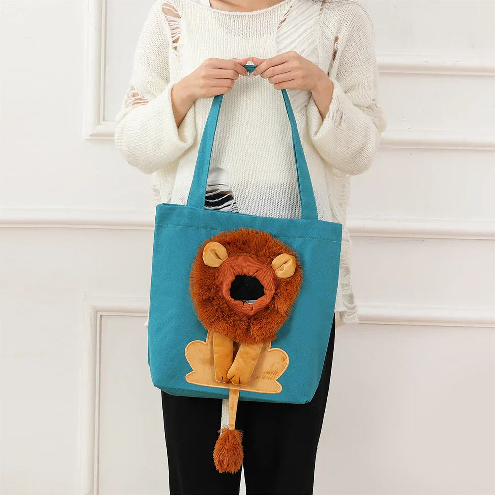 Lion Cat Print Tote Bag Animal Motif Canvas Shopper Bag
