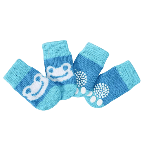 Dog Socks Non Slip Blue Frog Pattern Pet Booties for Indoor Outdoor Use
